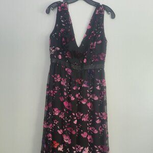 Black and Pink, Long, High-Low, Sleeveless Floral Dress